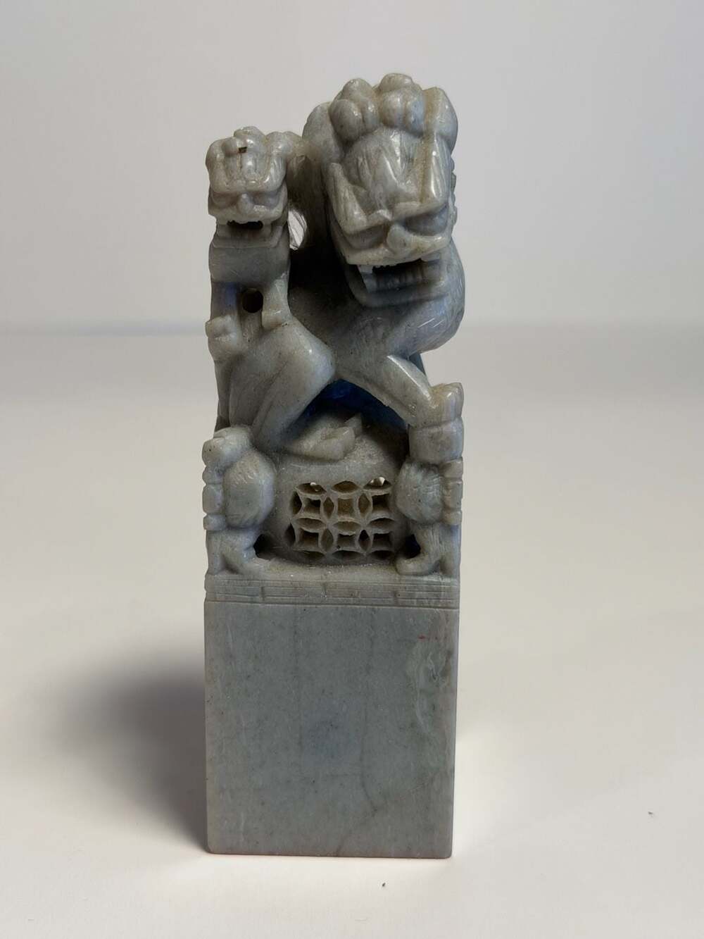 Vintage Hand-Carved Chinese Soapstone Foo Dog Seal Stamp
